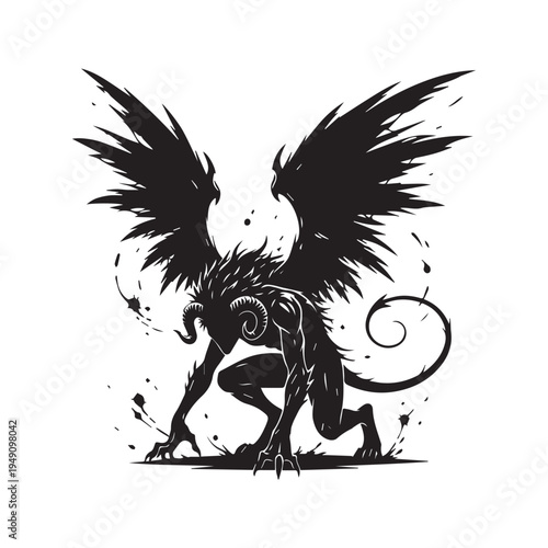 Dark Winged Demon Silhouette Anime Style Illustration