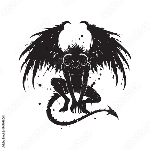 Dark Winged Demon Silhouette Anime Style Illustration