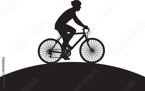 Cyclist Riding Bicycle on Hill Silhouette
