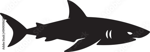 Black silhouette of a shark swimming, isolated on white background, vector graphic