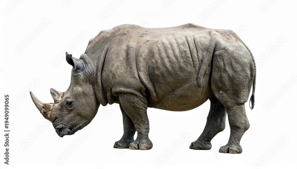 Obraz premium Majestic rhinoceros standing alone in pristine white background