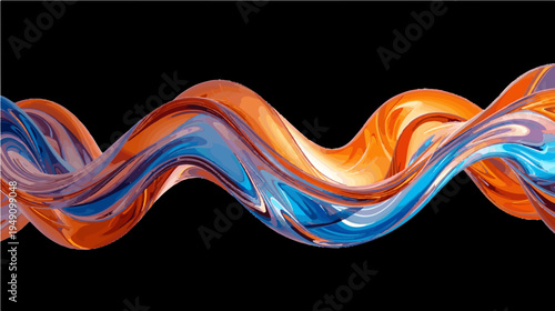 Abstract 3D Render Glossy Glass Like Twisted Wave Ribbon with Vibrant Orange and Electric Blue Fluid Motion on Black Background for Cinematic Banner Poster Wallpaper and Digital Design svg cut out