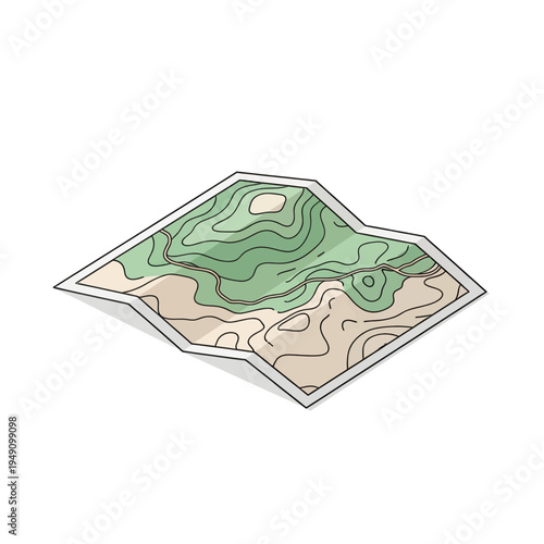Isometric Topographic Map Illustration - Terrain Elevation Contour Lines Landscape Design Graphic Art Digital Vector Image