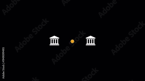 Digital payment transfer from bank to bank animation on transparent background, Online money transfer animation with alpha channel