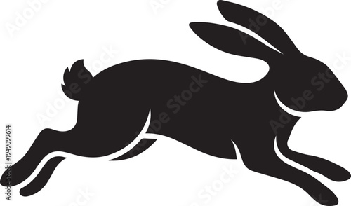 Jumping rabbit silhouette, playful animal vector graphic, animal head, animal body