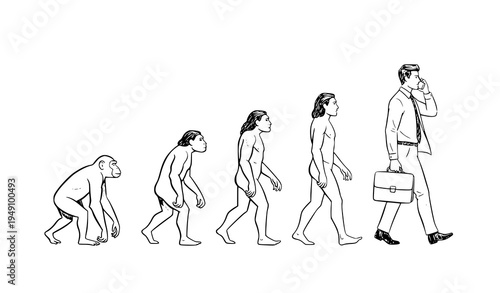 Human evolution progression from ape to modern businessman vector sketch