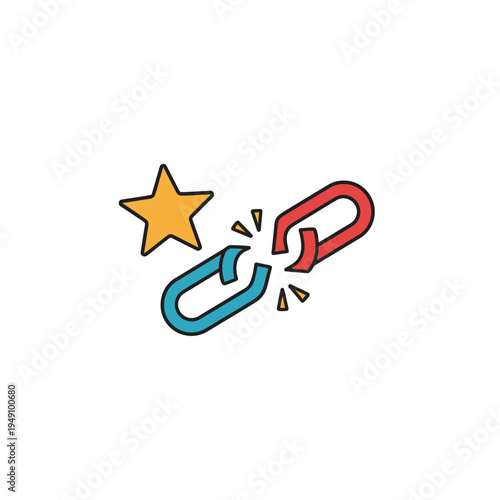 Broken Chain Icon with Star Concept of Failure vector illustration