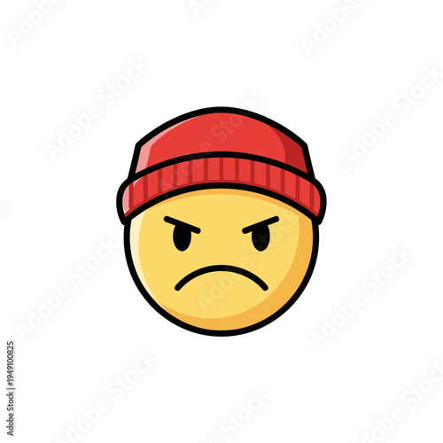 Angry Emoji Wearing Red Beanie vector illustration