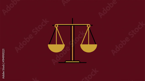 Golden scales of justice on a deep red background symbolizing law and order.