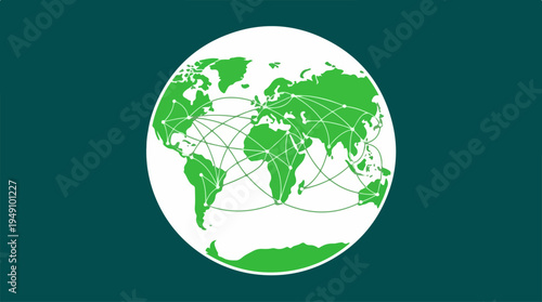 Global Network Connectivity Map on Dark Green Background.