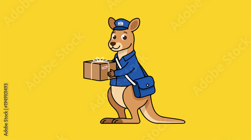 Kangaroo mailman delivering a package, cartoon illustration.