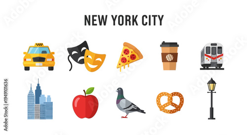 New York City icons displayed horizontally with text title above