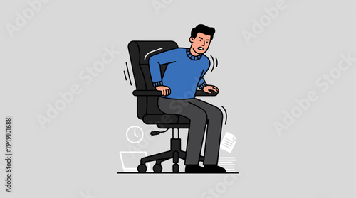 Man suffering from back pain while sitting on an office chair.