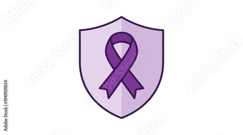 Purple awareness ribbon on shield symbol.