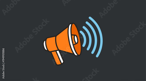 Megaphone broadcasting sound waves, a symbol of announcement and communication.