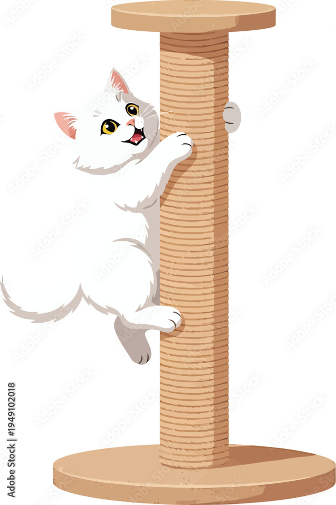 Obraz premium A cute cartoon illustration of a baby kitten and mouse sitting on a chair by a wooden fence with pink hearts for a Valentine holiday card design