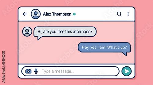 Online Chat Conversation Interface on a Pink Background.