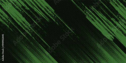 Abstract Green Halftone Grunge Texture Background with Diagonal Distorted Lines. vector illustration