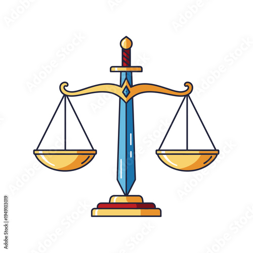 Scales of Justice Illustration with Decorative Sword
