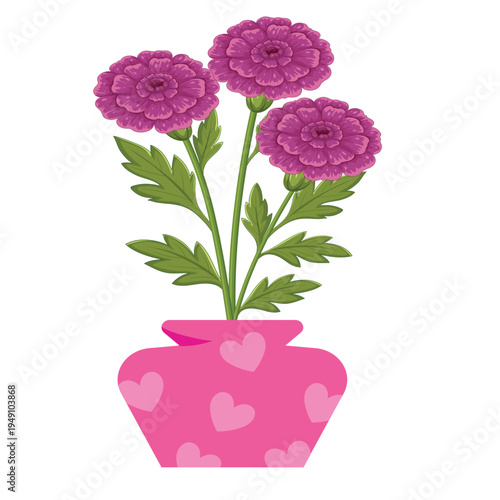 Cute flowers with leaves inside plant pot