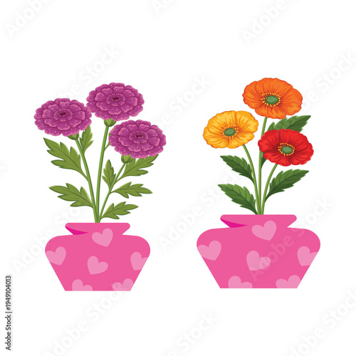 Cute flowers with leaves inside plant pot