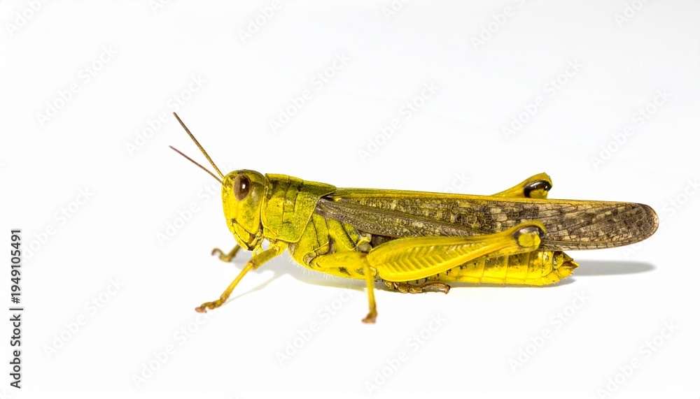 Fototapeta premium Vibrant green grasshopper on white background