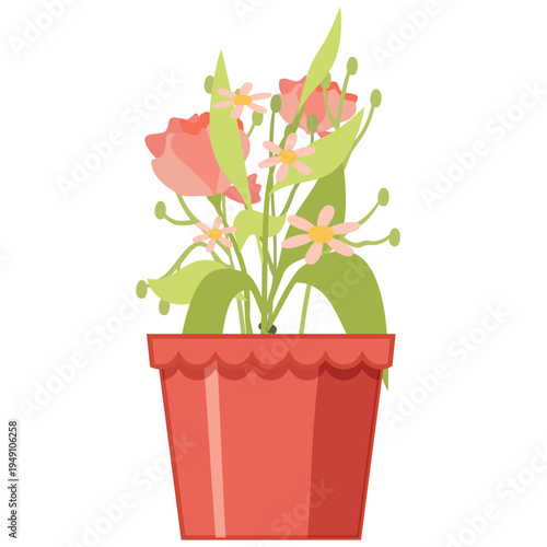 Cute flowers with leaves inside plant pot
