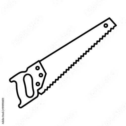 Minimal black and white hand saw outline illustration for carpentry and woodworking projects.