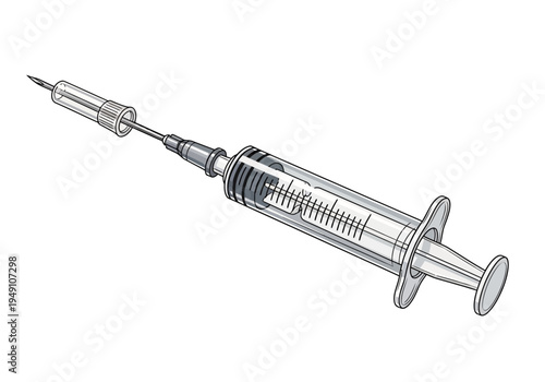 Medical Syringe with Needle Attached Closeup.