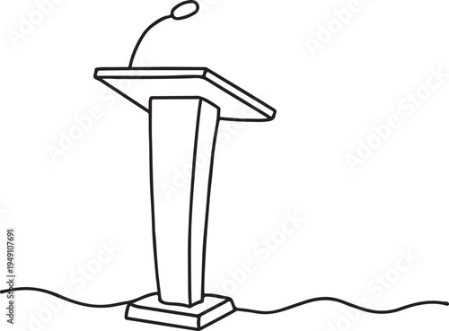 Minimalist One Line Art Illustration of a Podium with Microphone for Public Speaking