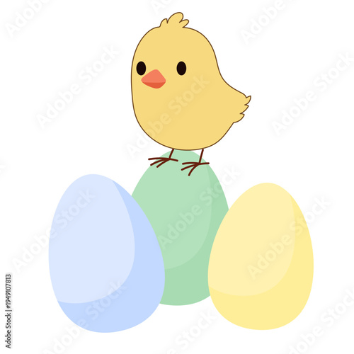 Cute Chick and Egg Icon Isolated on Transparent. Lovely Easter Holiday Mascot. Cartoon Chicken Character. Funny Childish Drawn Bird Portrait for Ester Egg Hunt Family Party Greeting Card Decoration	
