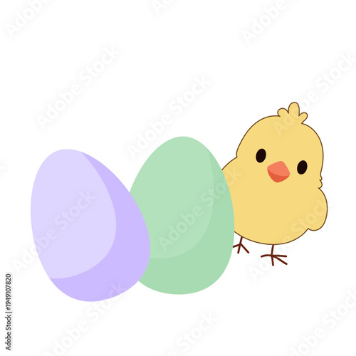 Cute Chick and Egg Icon Isolated on Transparent. Lovely Easter Holiday Mascot. Cartoon Chicken Character. Funny Childish Drawn Bird Portrait for Ester Egg Hunt Family Party Greeting Card Decoration	
