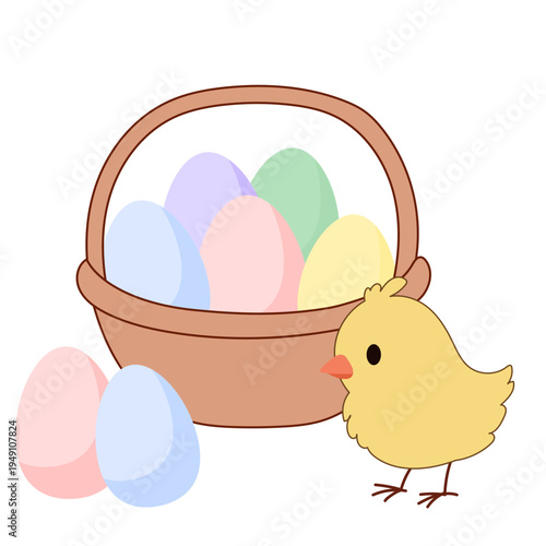 Cute Chick and Egg Icon Isolated on Transparent. Lovely Easter Holiday Mascot. Cartoon Chicken Character. Funny Childish Drawn Bird Portrait for Ester Egg Hunt Family Party Greeting Card Decoration	
