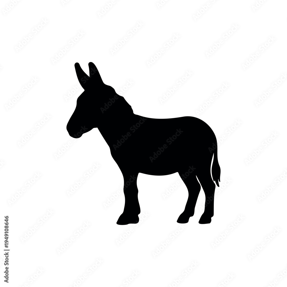 Fototapeta premium Donkey Facing Right silhouette icon vector illustration on white background