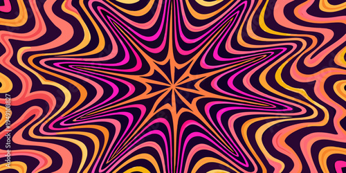 Vibrant starburst pattern with swirling colorful lines and a dark background