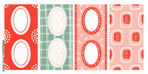 Four retro patterned backgrounds with oval and circular shapes