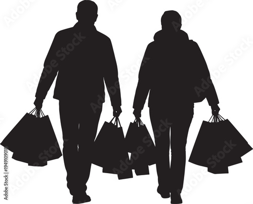 Couple Silhouette Shopping Bags White Background