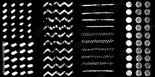 Abstract patterns of white brush strokes against a black background