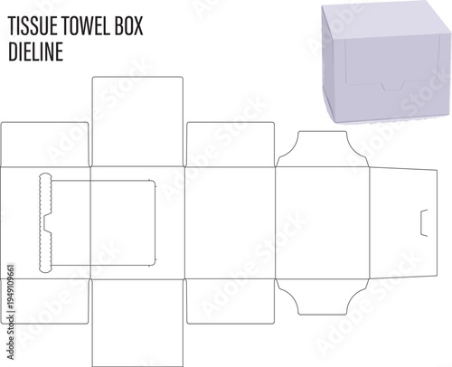 Tissue Towel Box Packaging Dieline Template – Disposable Face Towel Box Die Cut Layout