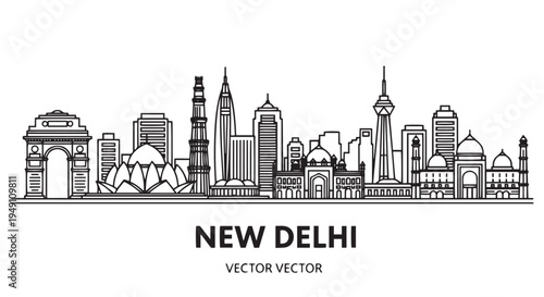 New delhi Cityscape Outline Illustration