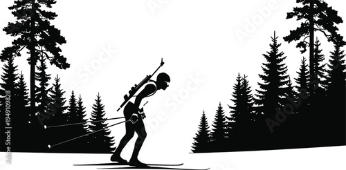 PrintBiathlon Athlete Skiing and Shooting Silhouette Vector