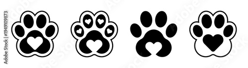 Love Heart Animal Paw Print icon Isolated on Transparent background Vector