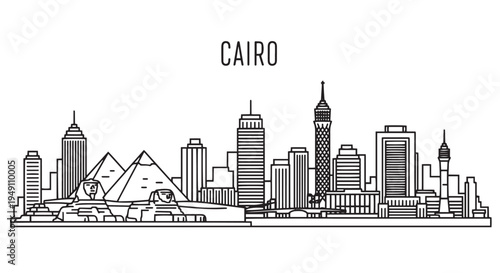 Cairo Egypt Skyline in Minimalist Outline Style
