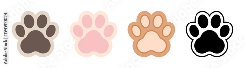 Sweet Animal Paw Print Color Vector illustrations Set on Transparent white background