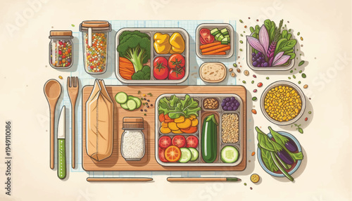 Assorted Healthy Food on Wooden Tray.