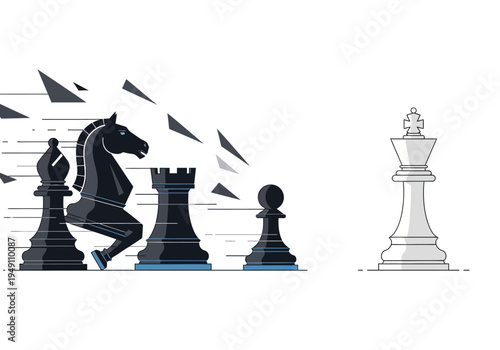 Black and white chess pieces moving.