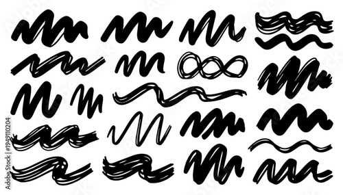 hand-drawn doodle vector set of tight wave scribbles illustrated in a playful sketchy outline style isolated on white background