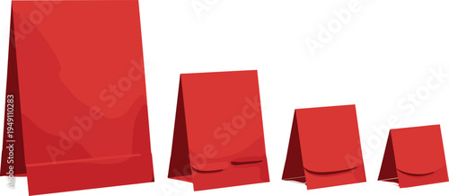 Red blank tent table cards set folded paper display signs different sizes mockup isolated on white background vector illustration template