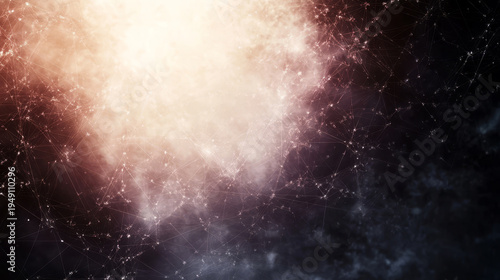 Abstract network of glowing lines and nodes against a dark, smoky background