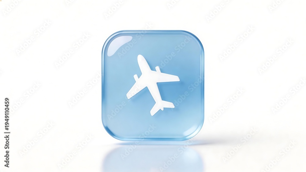 Fototapeta premium Blue icon with white airplane symbol